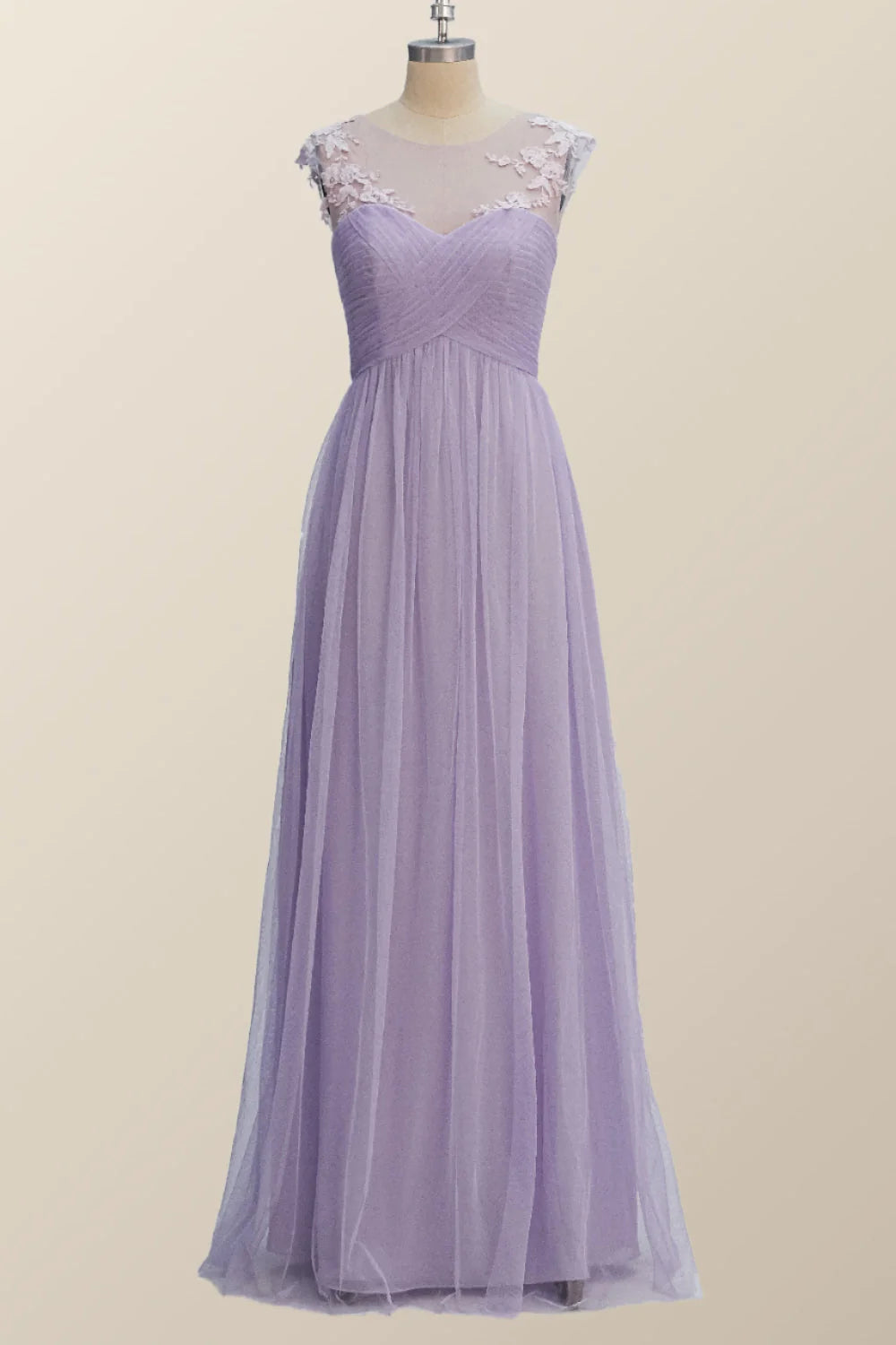 Lavender Illusion Scoop Lace Appliques A-line Bridesmaid Dress – LORI