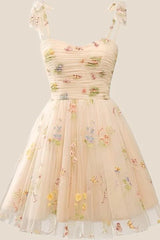 Lavender A-line Floral Short Princess Dress