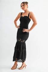 Raven Lace Tiered Midi Dress - Black