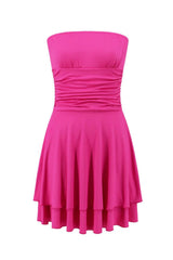 Strapless Pink Ruffle Ruched Short Dress