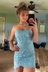 Strapless Yellow Lace Beaded Tight Short Dress