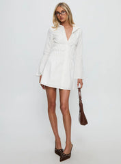 Stellaria Ruched Long Sleeve Mini Dress White