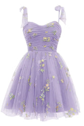 Lavender A-line Floral Short Princess Dress