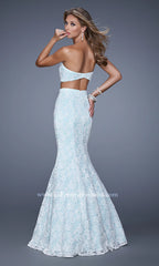 La Femme Two-Piece Long Lace Prom Dress