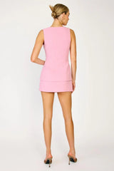 Elle Square Neck Tweed Vested Mini Dress - Pink