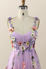 Lavender Tulle and Floral Embroidery Long Formal Gown