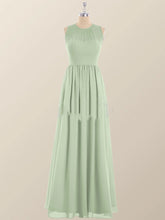 Jewel Neck Sage Green Chiffon Long Bridesmaid Dress