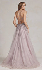 Long A-Line Lace Prom Dress with Wrap-Style Skirt