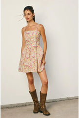 Destiny Floral Ladder Lace Pleated Flared Mini Dress