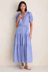 Microstripe Blue and Cream Mazza Maxi