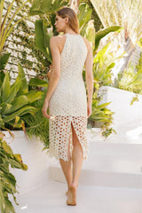 Annalise Floral Crochet Halter Midi Dress - Ivory