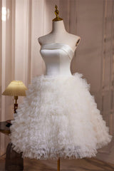 Strapless Ivory Satin and Ruffles Princess Dress