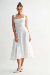 Monroe Scoop Neck Fit 'N Flare Midi Dress - White
