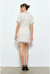 Iris Beaded Fringe Tweed Mini Dress - Ivory