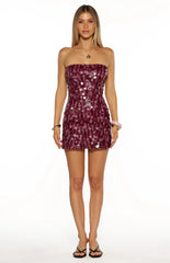 Tether Purple Sequin Strapless Party Mini Dress