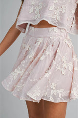 PRE-ORDER ONLY! ETA May 15th! Isabella Floral Applique Embroidered Crop Top and Mini Skirt (Sold Separately) Blush Pink