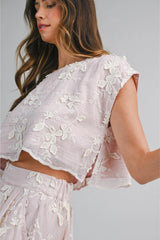 PRE-ORDER ONLY! ETA May 15th! Isabella Floral Applique Embroidered Crop Top and Mini Skirt (Sold Separately) Blush Pink