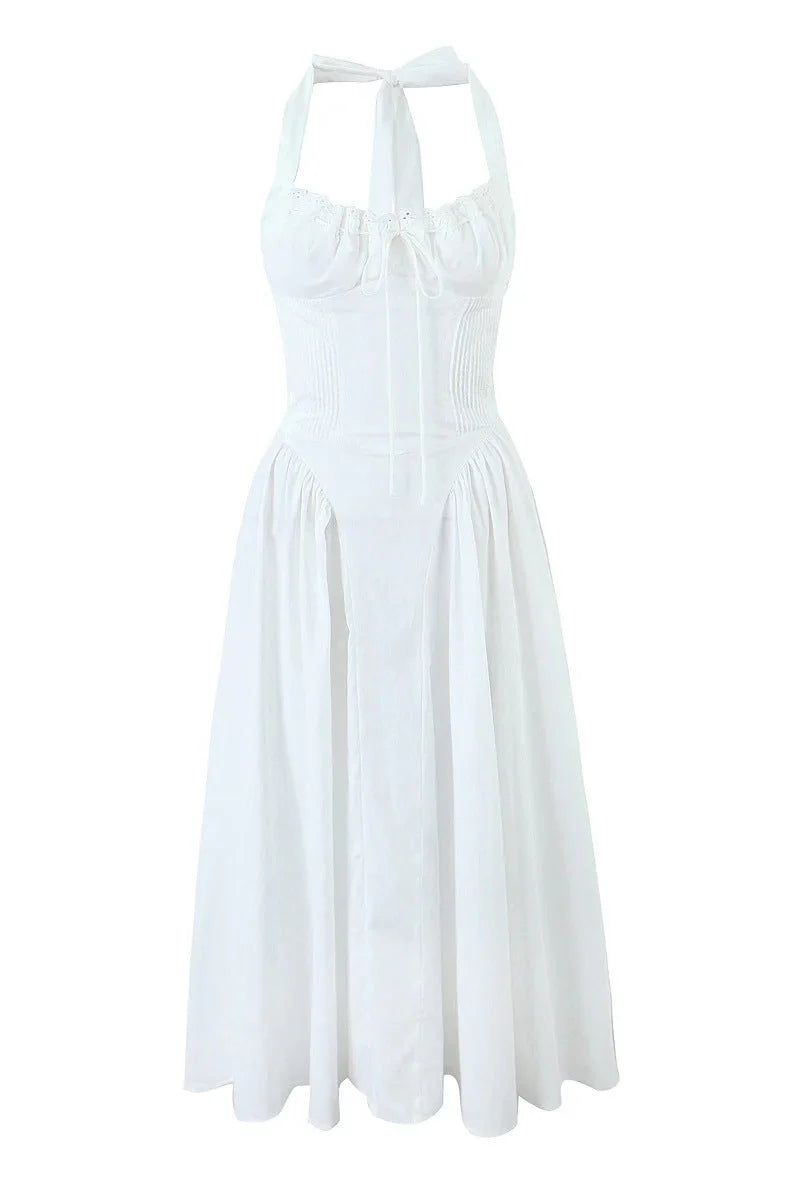 Halter White Tie Front Summer Dress LORI Halter White Tie Front Summer Dress LORI