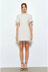 Iris Beaded Fringe Tweed Mini Dress - Ivory