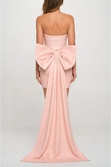 Mrs. Show Stopper Glitter Ruched Mini Dress with Detachable Back Bow - Pink