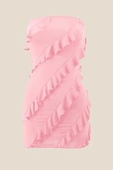 Strapless Pink Ruffled Bodycon Short Dress