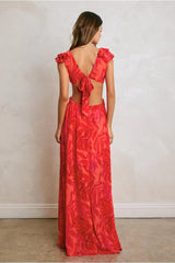 PRE-ORDER Only! (ETA May 30th) Francesca Frilly Ruffles Cut-Out Maxi Dress - Red