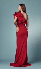 Ruffle One-Shoulder Formal Long Evening Gown