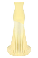 Strapless Yellow Mesh Mermaid Long Dress