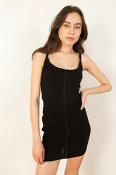 Black Zip Up Cami Dress
