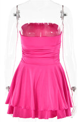 Strapless Pink Ruffle Ruched Short Dress