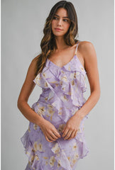 Lyla Asymmetrical Tiered Ruffled Maxi Dress - Lilac