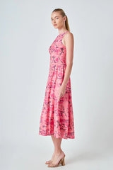 Sheena Florals Sleevless Linen Midi Dress - Pink