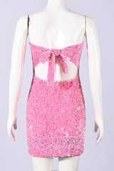 Strapless Pink Sequin Fitted Short Dress