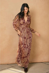 Golden Blooms Shimmering Metallic Florals Maxi Dress