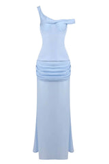Two Piece One Shoulder Ruched Long Dress with Corset