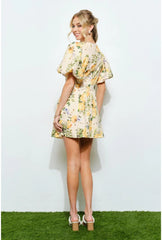 PRE-ORDER ONLY! ETA MAY 30th Savannah Floral Print Puff Sleeve Mini Dress - Yellow