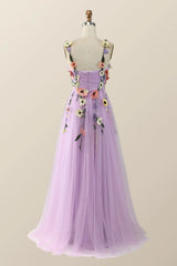 Lavender Tulle and Floral Embroidery Long Formal Gown