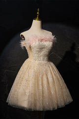 Strapless Champagne A-line Short Princess Dress