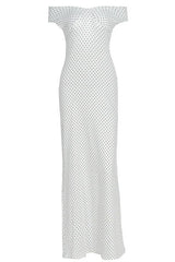White Off-shoulder Polka Dot Long Dress