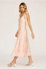 Polly Lavender Florals Print Sleeveless Midi Dress