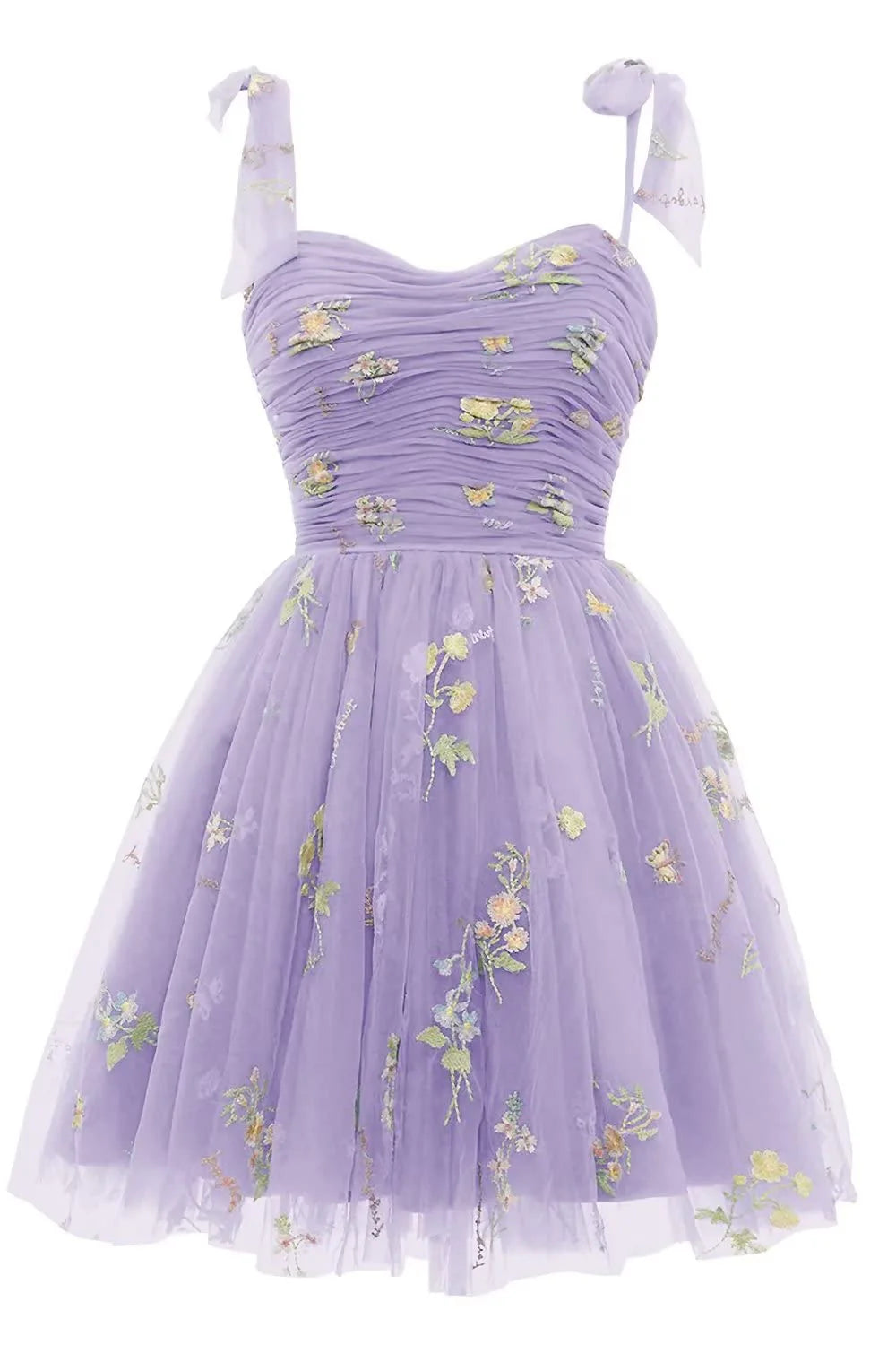Lavender A-line Floral Short Princess Dress