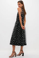 Black Embroidered Mariella Midi Dress