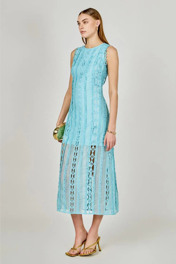 Arial Summer Lace Midi Dress - Aqua Blue