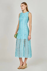 Arial Summer Lace Midi Dress - Aqua Blue