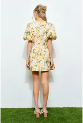 PRE-ORDER ONLY! ETA MAY 30th Savannah Floral Print Puff Sleeve Mini Dress - Yellow