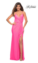 Backless La Femme Long Prom Dress with Side Knot