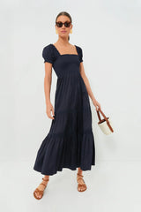 Medium Navy Smocked Cotton Dress