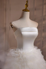 Strapless Ivory Satin and Ruffles Princess Dress