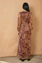 Golden Blooms Shimmering Metallic Florals Maxi Dress