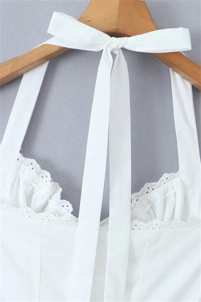 Halter White Tie Front Summer Dress LORI Halter White Tie Front Summer Dress LORI
